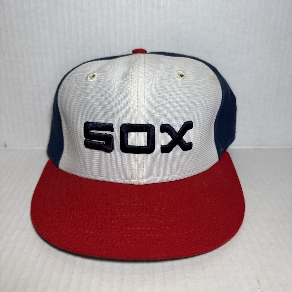 Vintage 80s New Era Chicago White Sox Hat Cap 7 Pro Model Leather Band Wool RARE